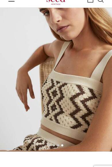 Seed Heritage Crochet Knit Crop Top & Skirt Set Brown Cream Boho Size Small - Picture 7 of 9